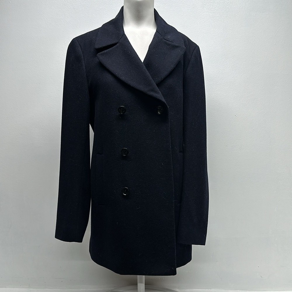 Reiss Peacoat Jacket Coat Wool Blend Collared Button Down Navy Blue Size Small - Picture 2 of 8
